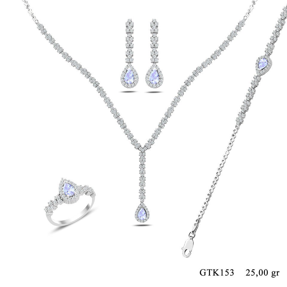 BARIŞ TAKI 925 Ayar Gümüş Damla Montör Su Yolu Bayan Düğün Seti