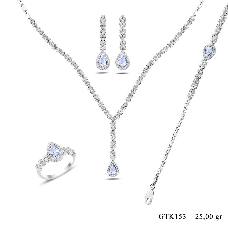 BARIŞ TAKI 925 Ayar Gümüş Damla Montör Su Yolu Bayan Düğün Seti