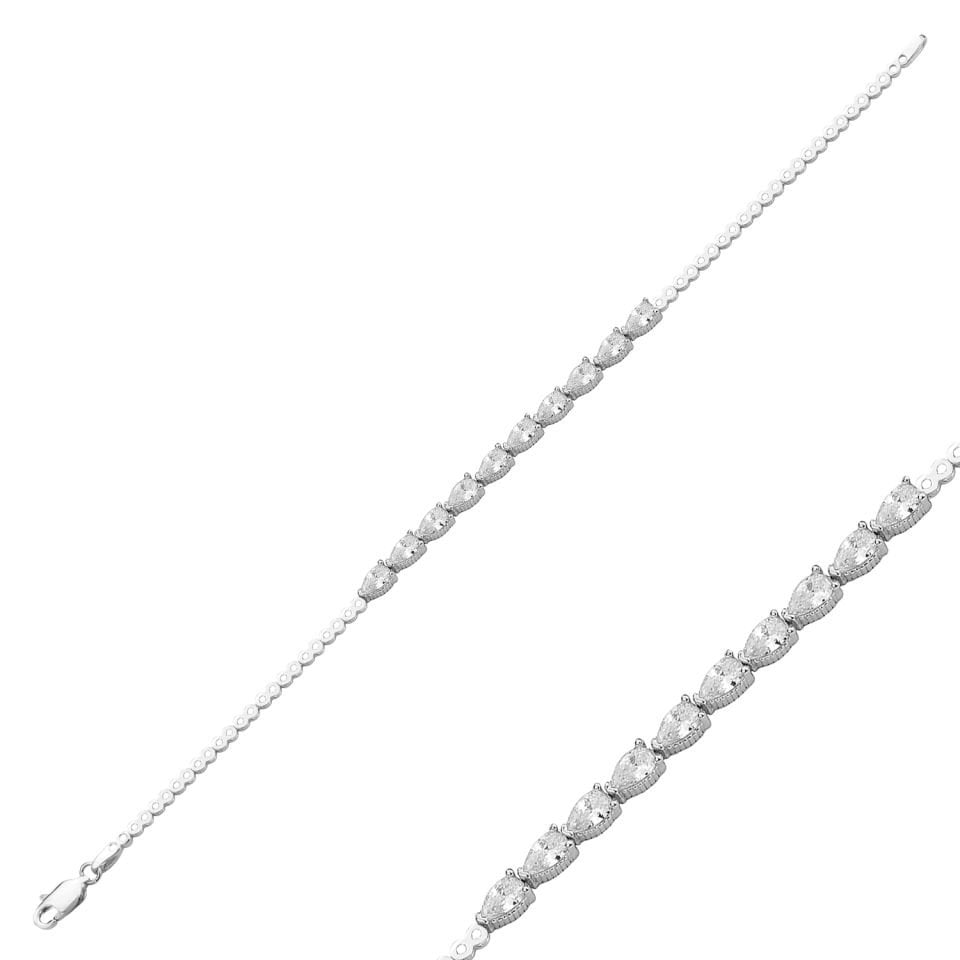 925 Ayar Gümüş Sıralı Damla Taşlı Zincir Harfli Su Yolu Bileklik