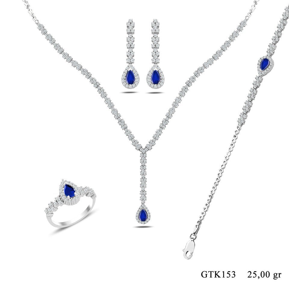 BARIŞ TAKI 925 Ayar Gümüş Damla Montör Su Yolu Bayan Düğün Seti