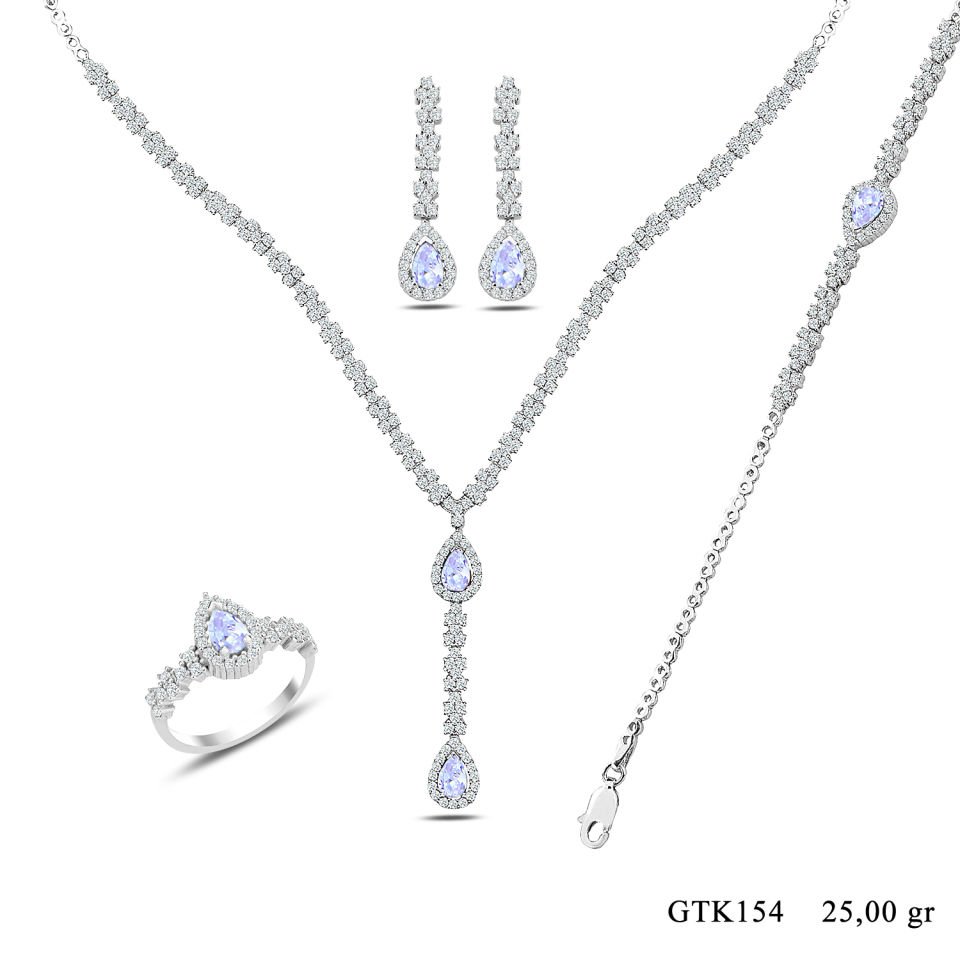 BARIŞ TAKI 925 Ayar Gümüş Damla Montör Su Yolu Bayan Düğün Seti