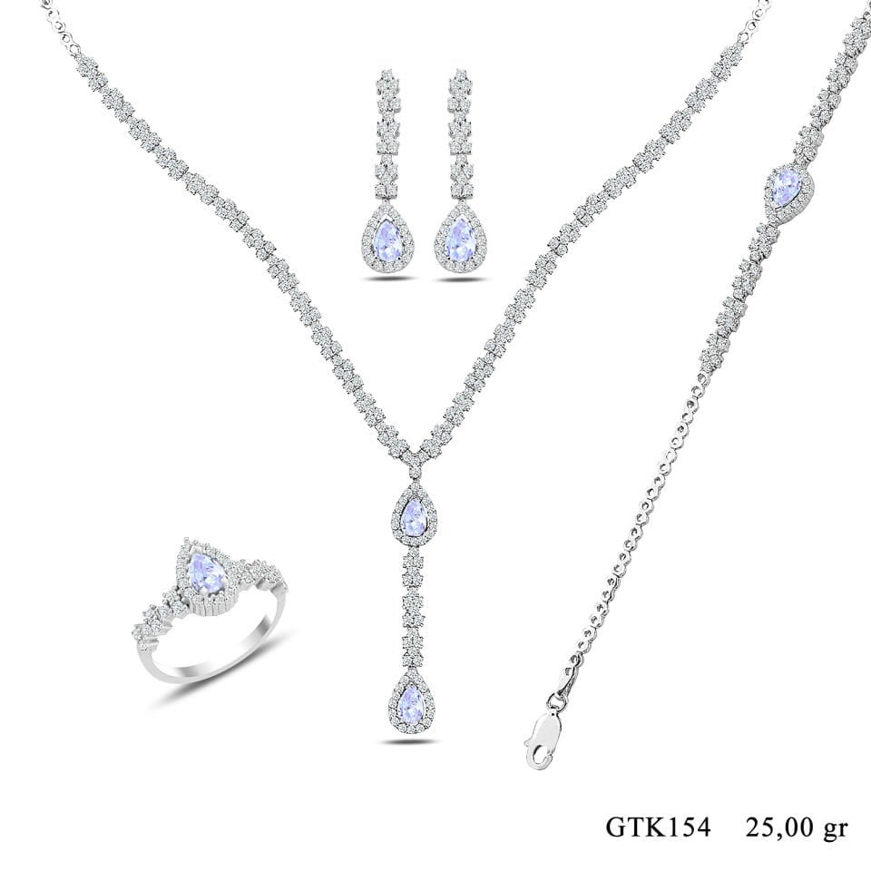 BARIŞ TAKI 925 Ayar Gümüş Damla Montör Su Yolu Bayan Düğün Seti