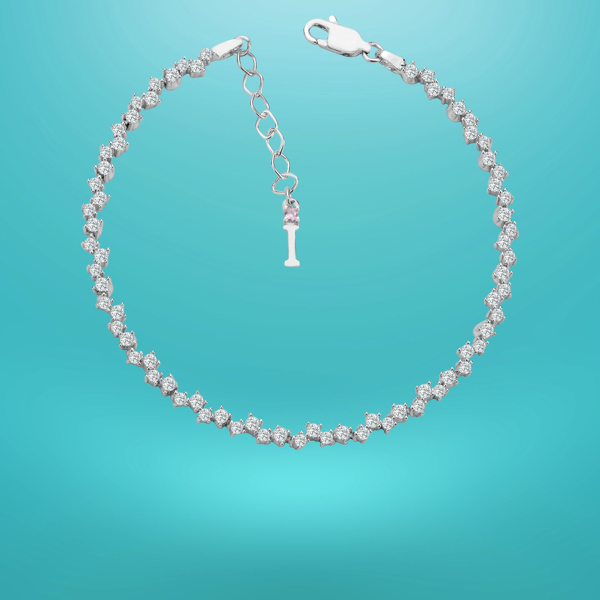 925 Ayar Gümüş Pırlanta Montürlü Zincir Harfli Su Yolu Bileklik I