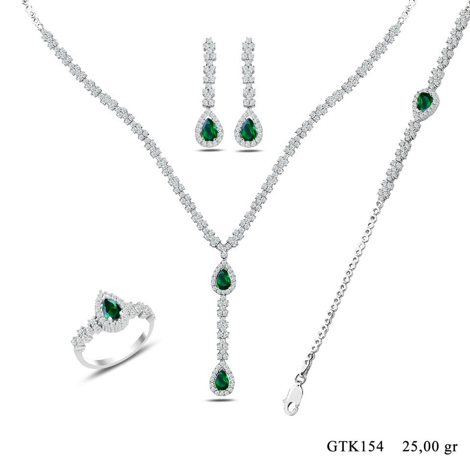 BARIŞ TAKI 925 Ayar Gümüş Damla Montör Su Yolu Bayan Düğün Seti