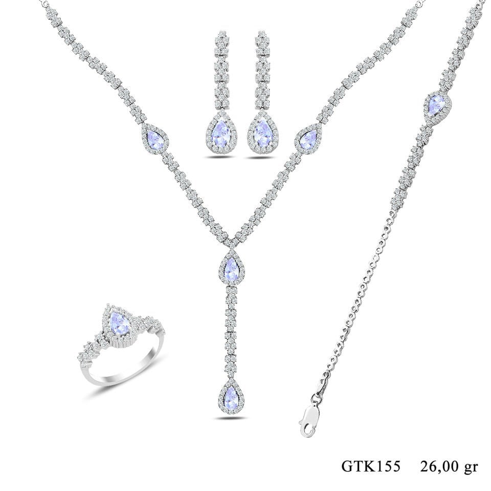 BARIŞ TAKI 925 Ayar Gümüş Damla Montör Su Yolu Bayan Düğün Seti