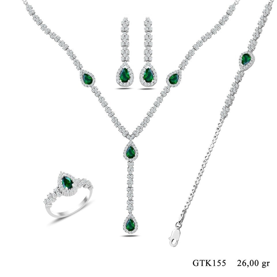 BARIŞ TAKI 925 Ayar Gümüş Damla Montör Su Yolu Bayan Düğün Seti