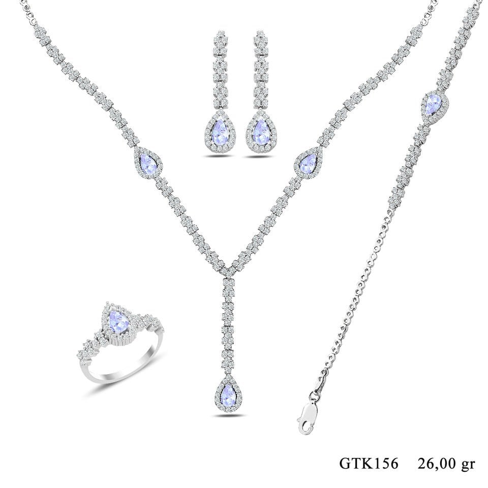 BARIŞ TAKI 925 Ayar Gümüş Damla Montör Su Yolu Bayan Düğün Seti