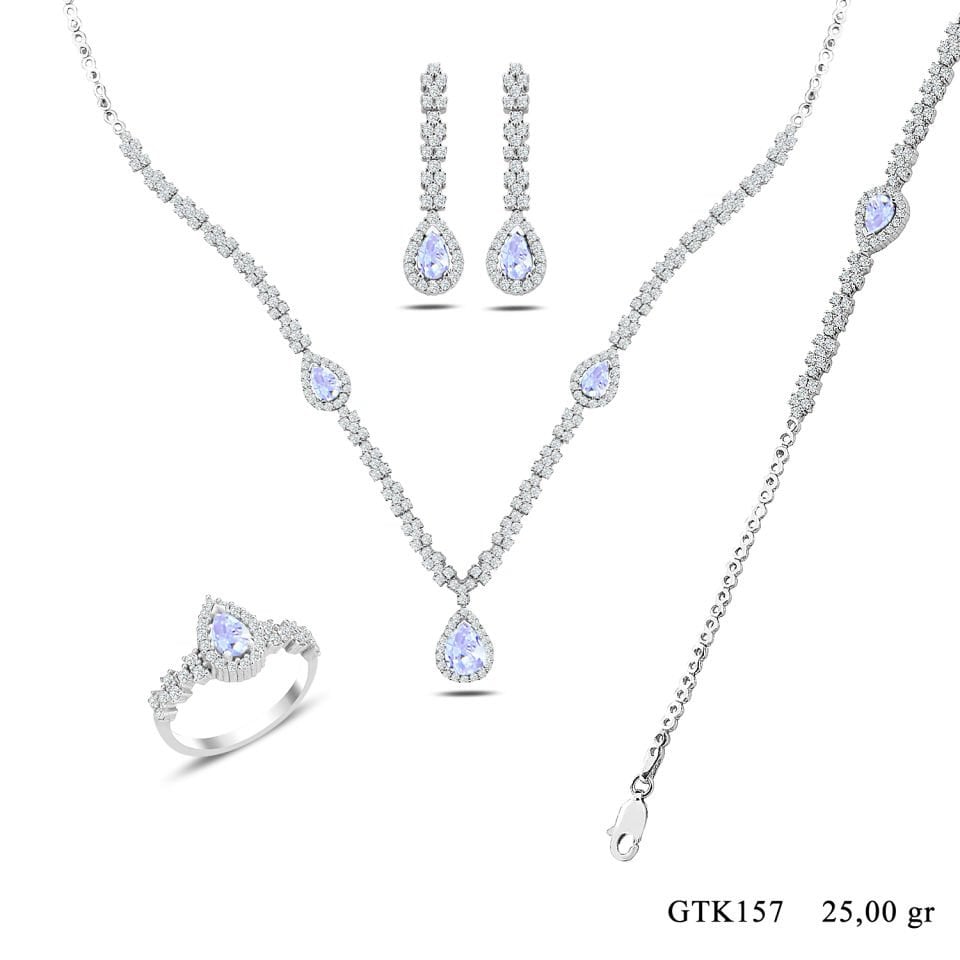 BARIŞ TAKI 925 Ayar Gümüş Damla Montör Su Yolu Bayan Düğün Seti