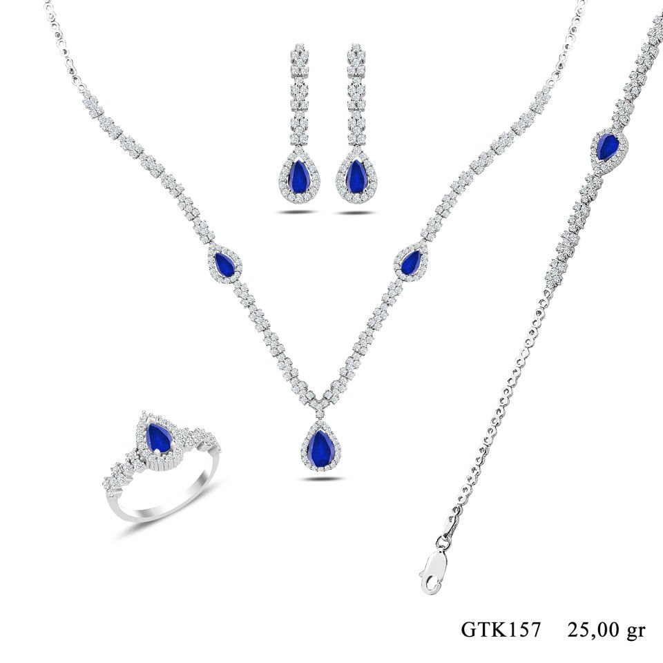 BARIŞ TAKI 925 Ayar Gümüş Damla Montör Su Yolu Bayan Düğün Seti