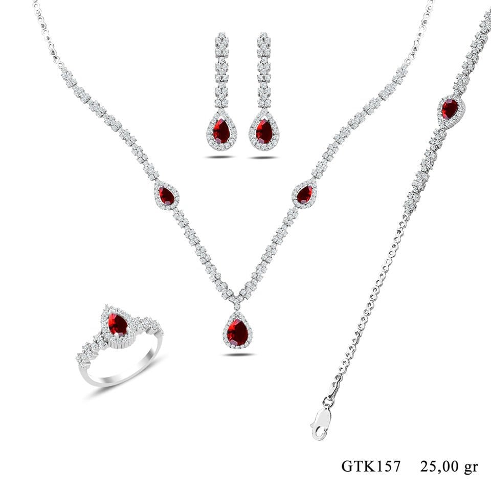 BARIŞ TAKI 925 Ayar Gümüş Damla Montör Su Yolu Bayan Düğün Seti