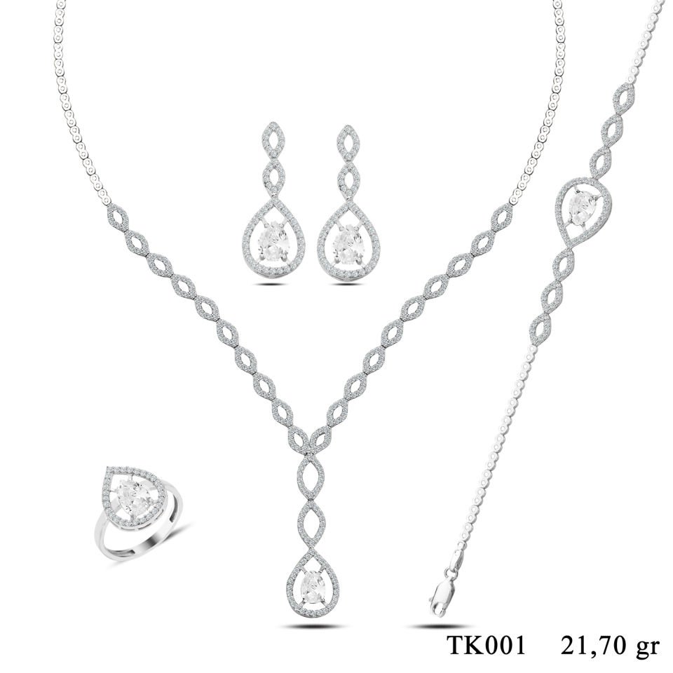 BARIŞ TAKI 925 Ayar Gümüş Damla Taşlı Su Yolu Set