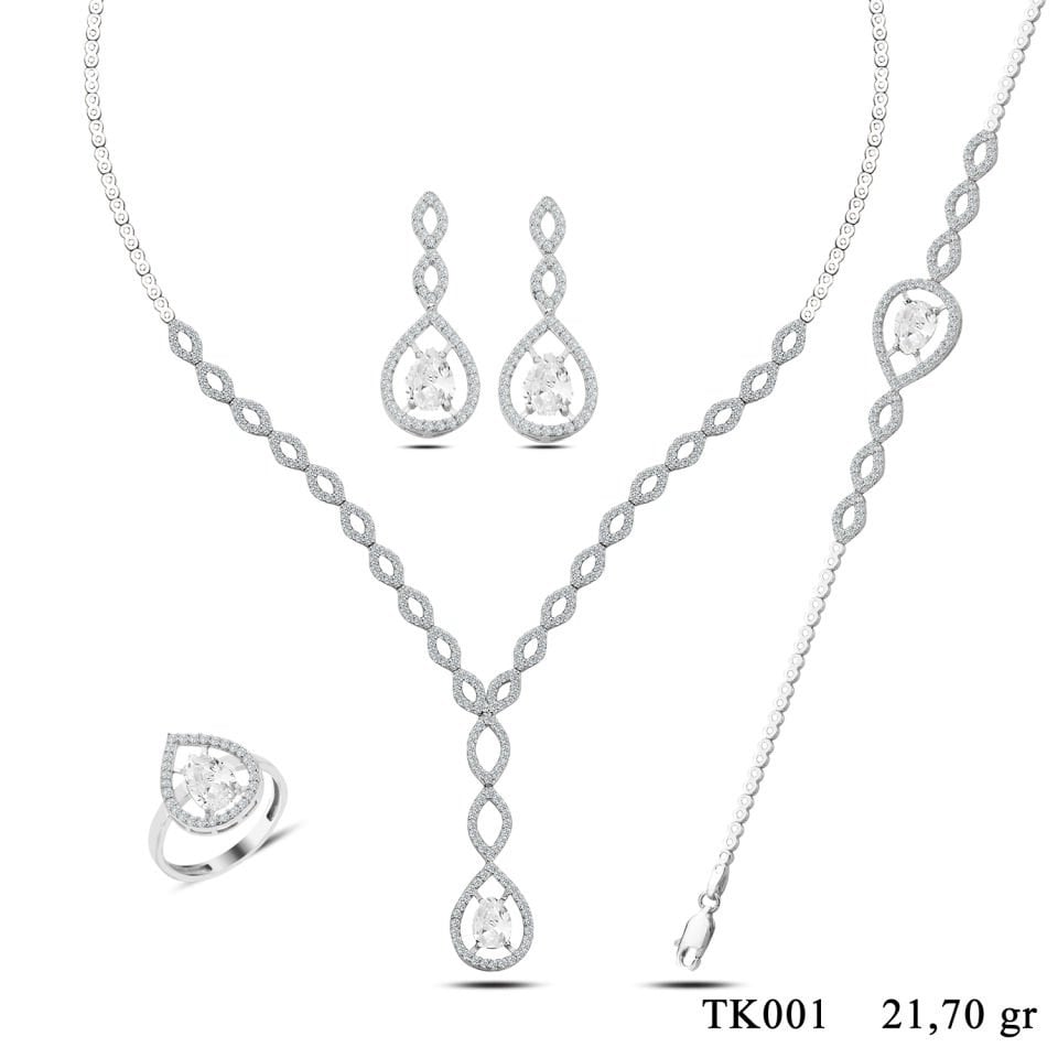 BARIŞ TAKI 925 Ayar Gümüş Damla Taşlı Su Yolu Set