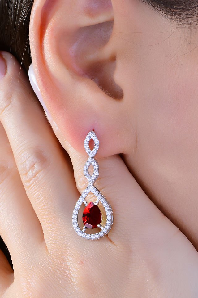 BARIŞ TAKI 925 Ayar Gümüş Kırmızı Damla Taşlı Su Yolu Set