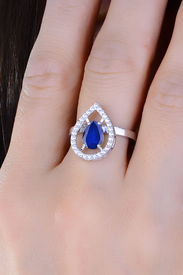 BARIŞ TAKI 925 Ayar Gümüş Mavi Damla Taşlı Su Yolu Set