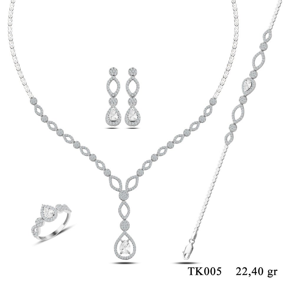 BARIŞ TAKI 925 Ayar Gümüş Damla Taşlı Su Yolu Set