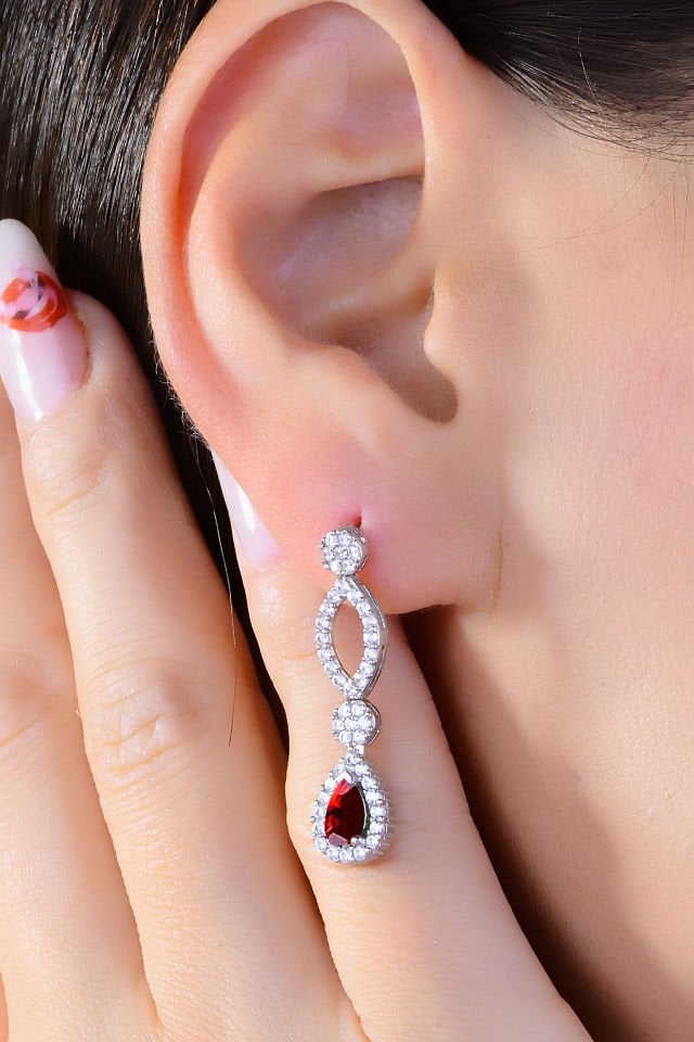 BARIŞ TAKI 925 Ayar Gümüş Kırmızı Damla Taşlı Su Yolu Set