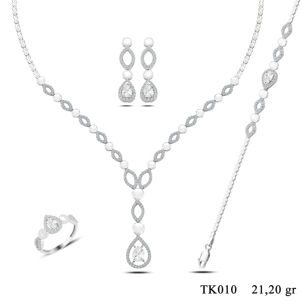 BARIŞ TAKI 925 Ayar Gümüş Damla Taşlı Su Yolu Set