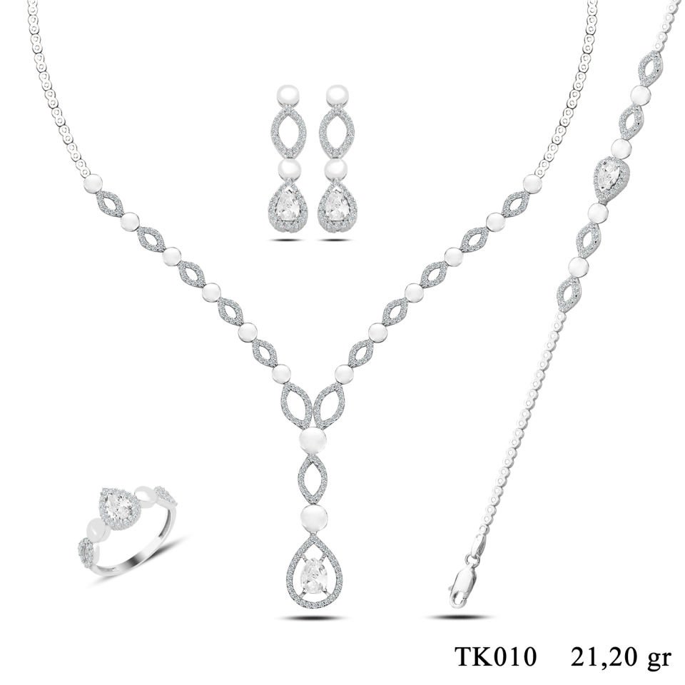BARIŞ TAKI 925 Ayar Gümüş Damla Taşlı Su Yolu Set