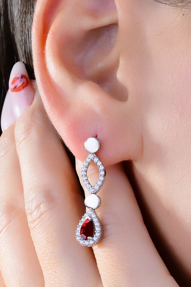 BARIŞ TAKI 925 Ayar Gümüş Kırmızı Damla Taşlı Su Yolu Set