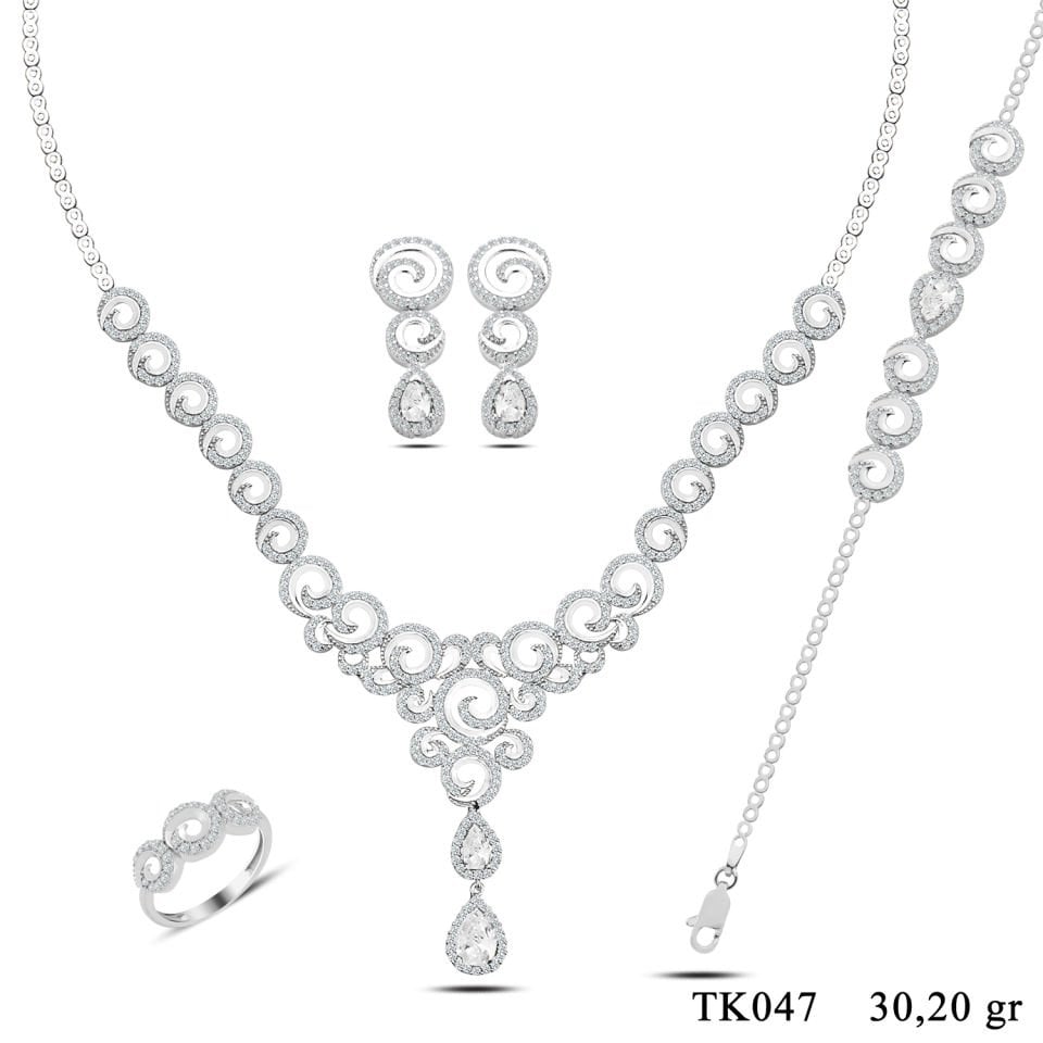BARIŞ TAKI 925 Ayar Gümüş Hürrem Damla Salkım Pırlanta Montör Su Yolu Set
