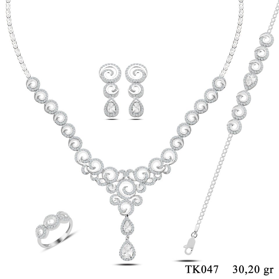 BARIŞ TAKI 925 Ayar Gümüş Hürrem Damla Salkım Pırlanta Montör Su Yolu Set
