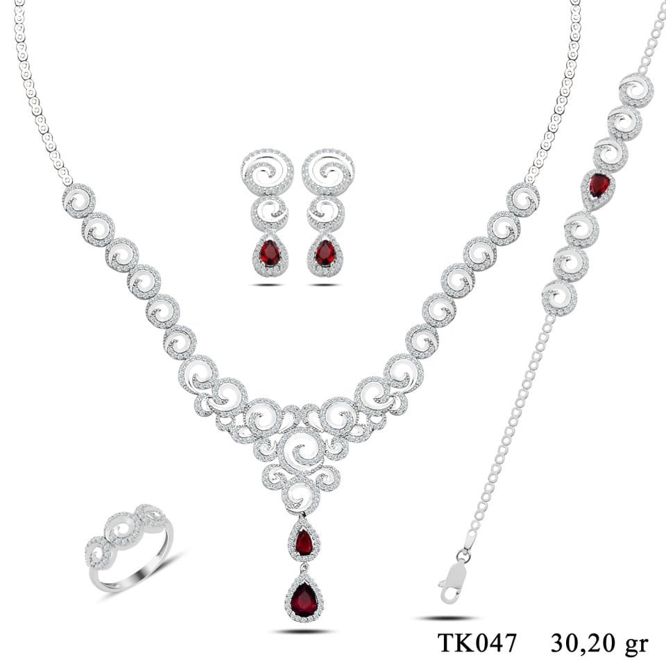 BARIŞ TAKI 925 Ayar Gümüş Hürrem Damla Salkım Pırlanta Montör Su Yolu Set
