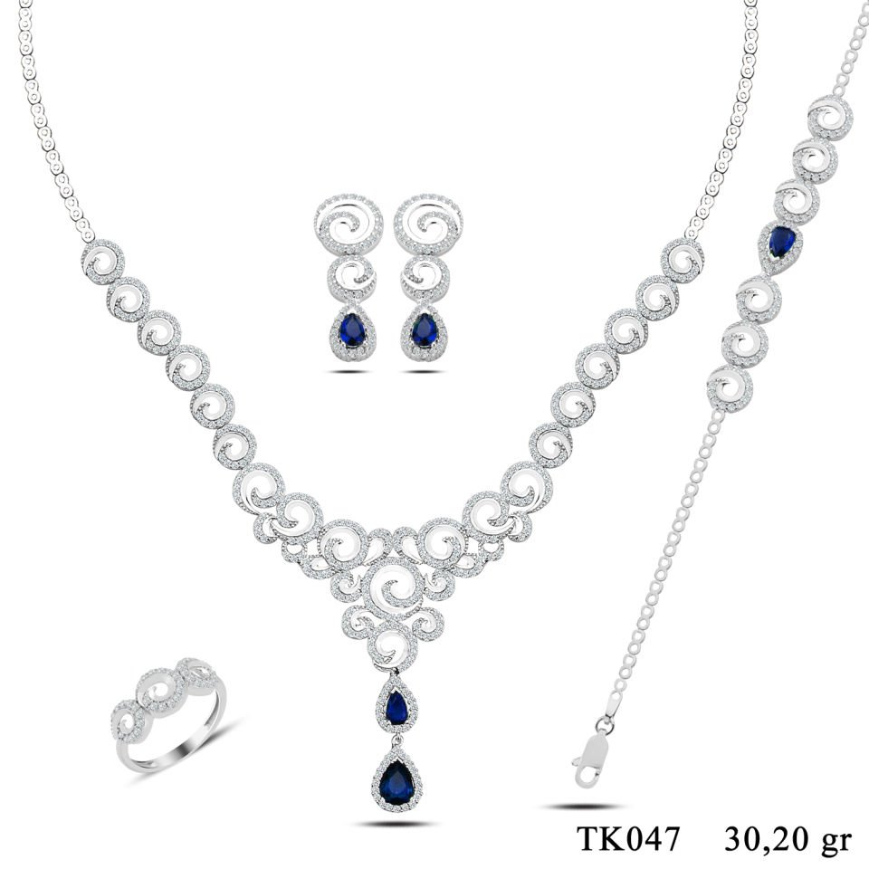 BARIŞ TAKI 925 Ayar Gümüş Hürrem Damla Salkım Pırlanta Montör Su Yolu Set