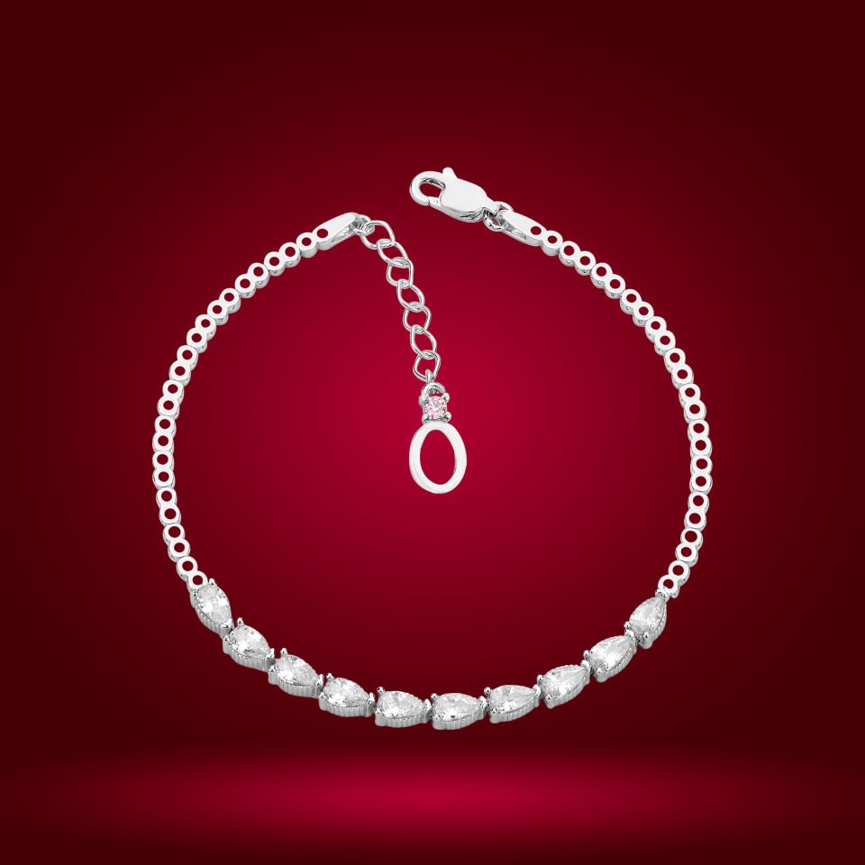 925 Ayar Gümüş Sıralı Damla Taşlı Zincir Harfli Su Yolu Bileklik Ö