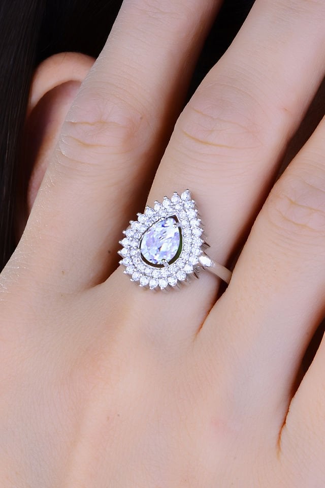 BARIŞ TAKI 925 Ayar Gümüş Hürrem Damla Pırlanta Montör Su Yolu Set