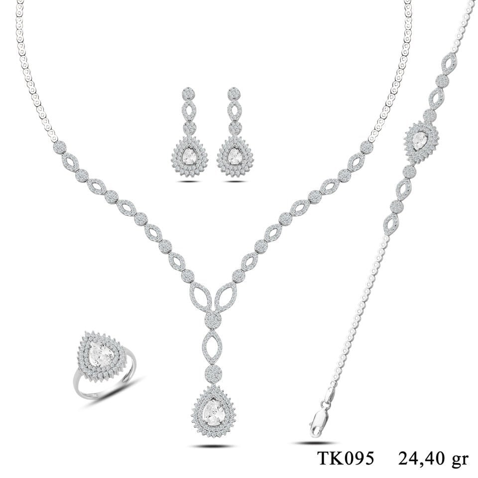 BARIŞ TAKI 925 Ayar Gümüş Hürrem Damla Pırlanta Montör Su Yolu Set