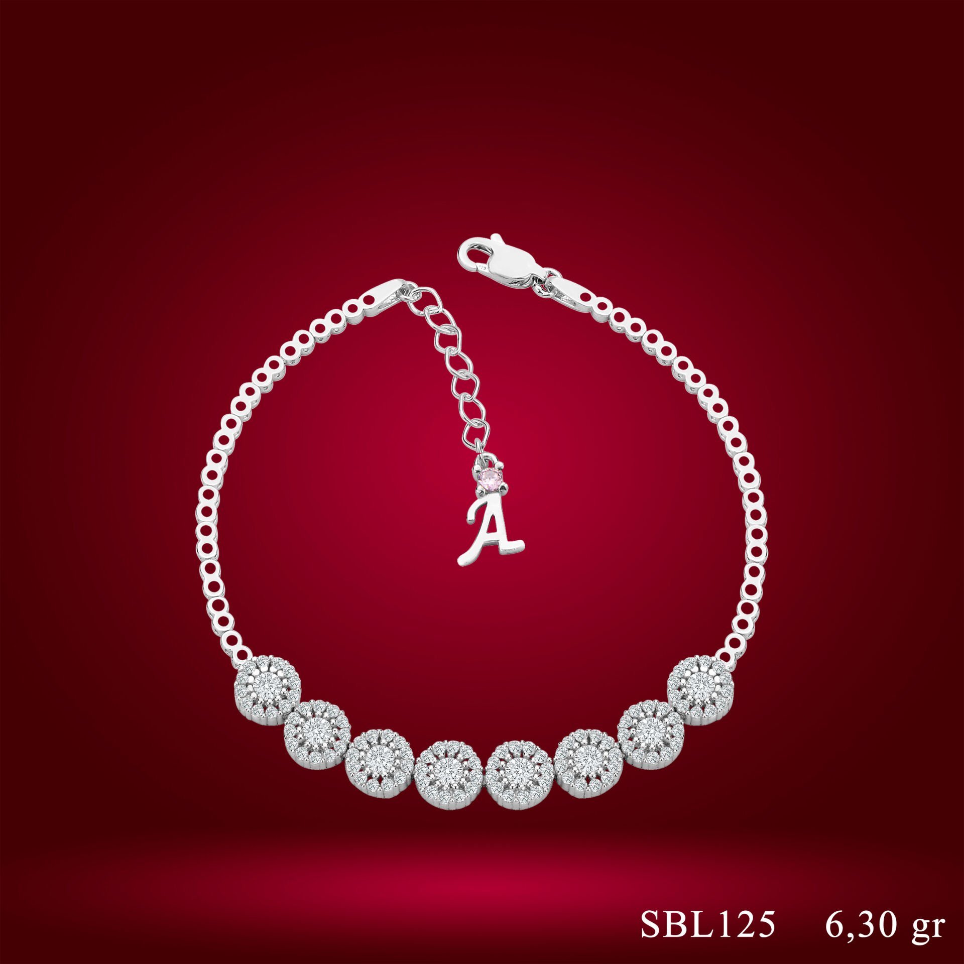 925 Ayar Gümüş Pırlanta Montür Zincir Harfli Su Yolu Bileklik