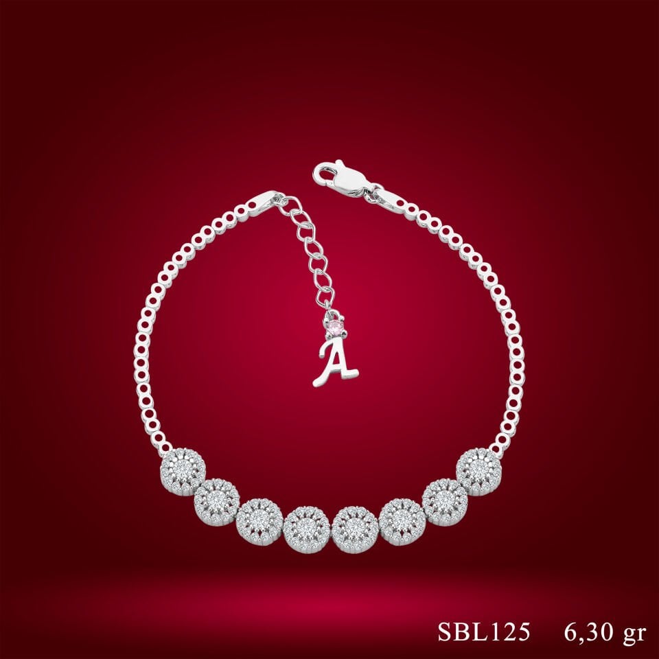 925 Ayar Gümüş Pırlanta Montür Zincir Harfli Su Yolu Bileklik