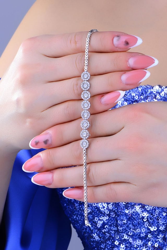 925 Ayar Gümüş Pırlanta Montür Zincir Harfli Su Yolu Bileklik