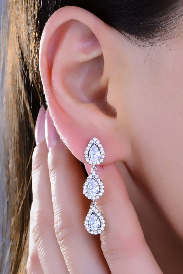 BARIŞ TAKI 925 Ayar Gümüş Damla Pırlanta Montör Su Yolu Set