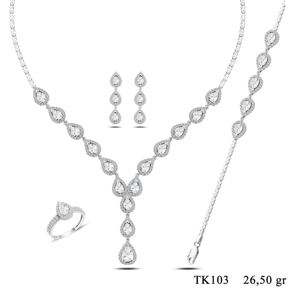 BARIŞ TAKI 925 Ayar Gümüş Damla Pırlanta Montör Su Yolu Set