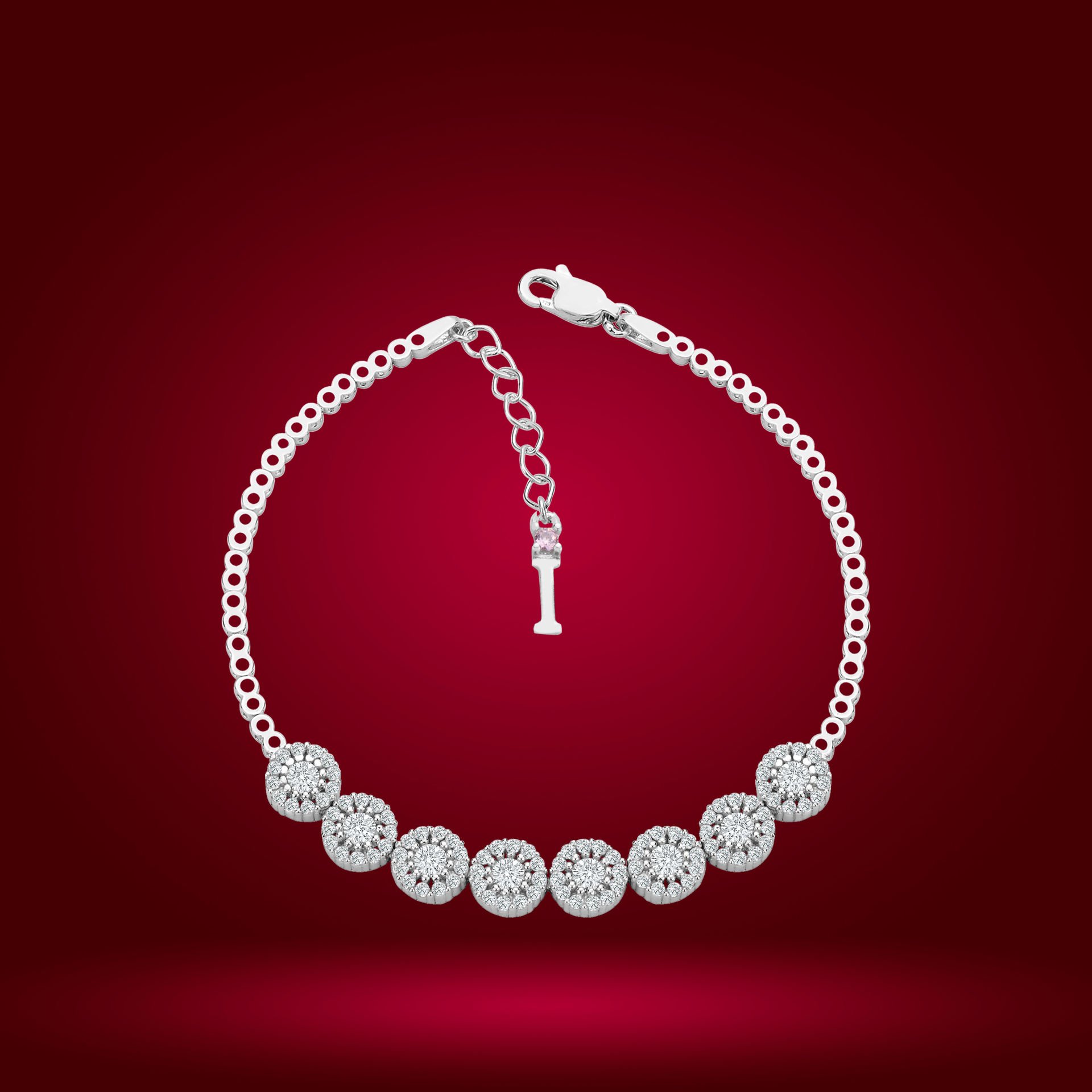 925 Ayar Gümüş Pırlanta Montür Zincir Harfli Su Yolu Bileklik I