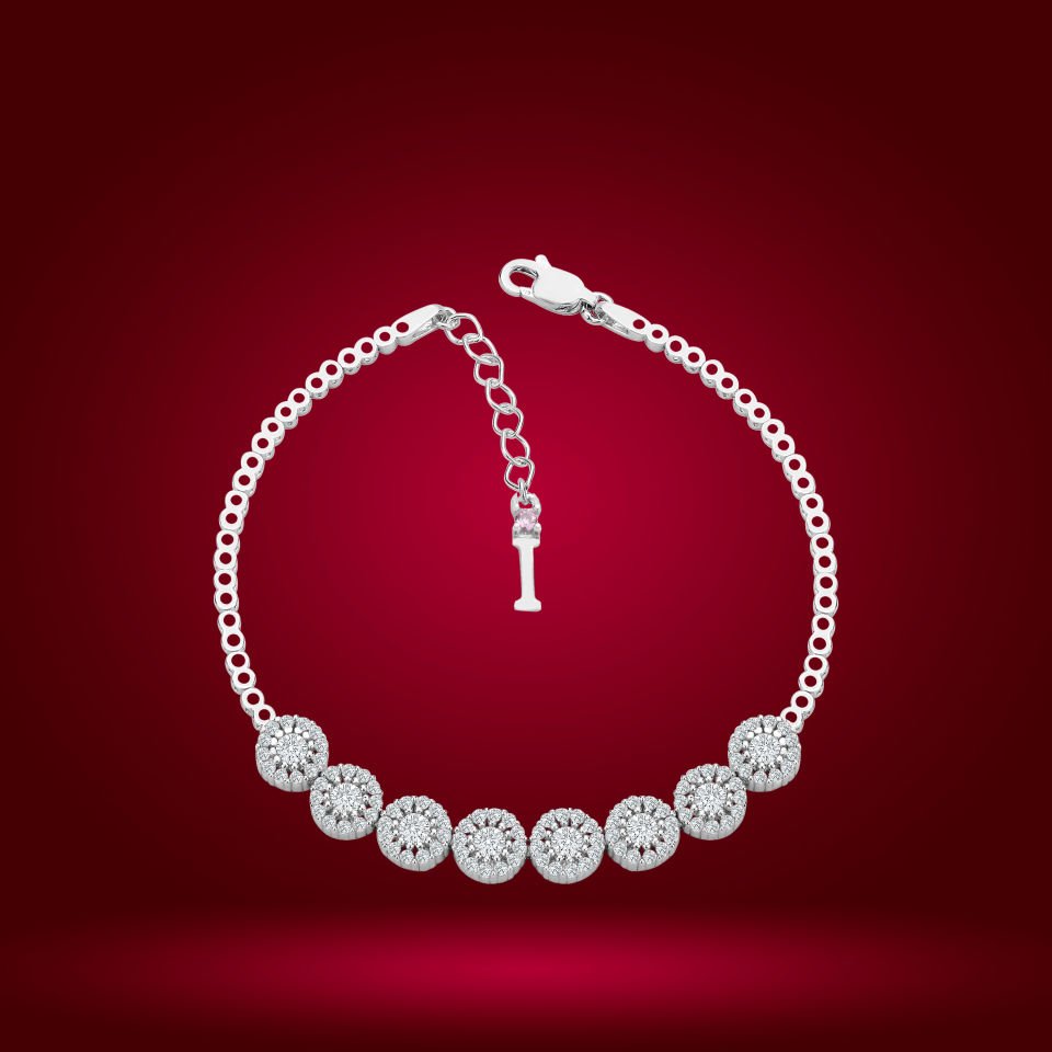 925 Ayar Gümüş Pırlanta Montür Zincir Harfli Su Yolu Bileklik I