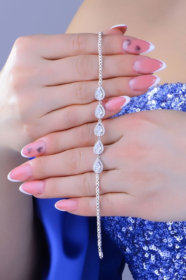 925 Ayar Gümüş Damla Salkım Pırlanta Montör Su Yolu Set