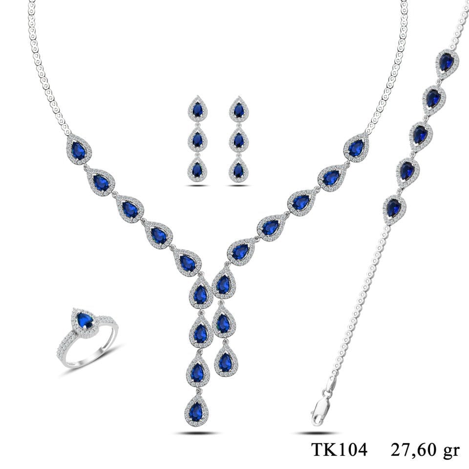 925 Ayar Gümüş Damla Salkım Pırlanta Montör Su Yolu Set