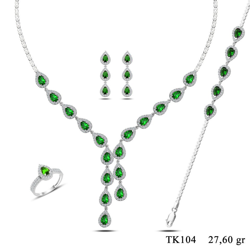 925 Ayar Gümüş Damla Salkım Pırlanta Montör Su Yolu Set