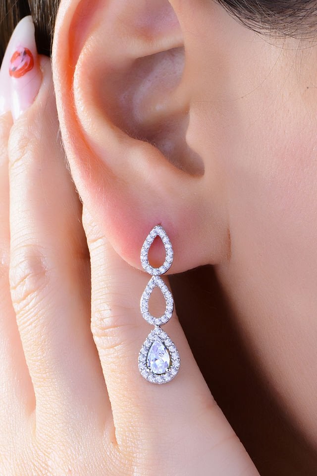 BARIŞ TAKI 925 Ayar Gümüş Damla Çift Salkım Su Yolu Set