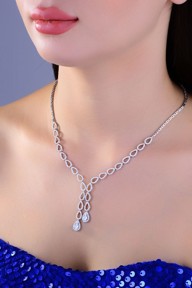 BARIŞ TAKI 925 Ayar Gümüş Damla Çift Salkım Su Yolu Set