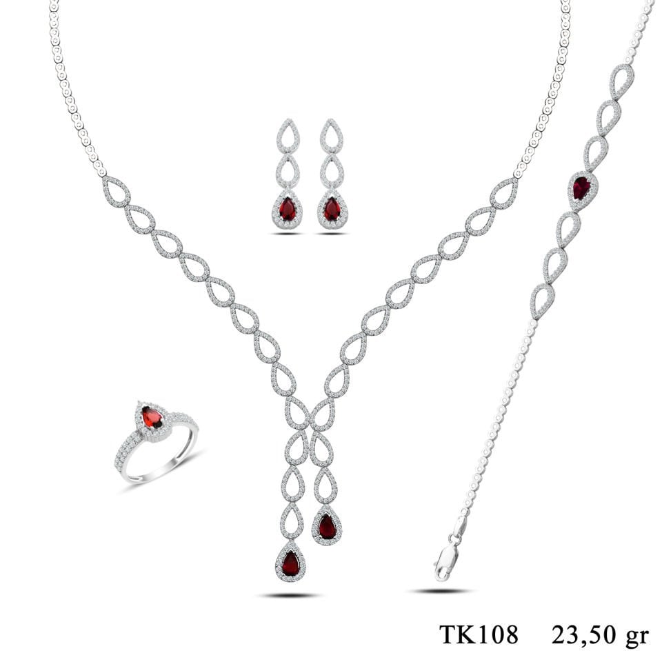 BARIŞ TAKI 925 Ayar Gümüş Damla Çift Salkım Su Yolu Set