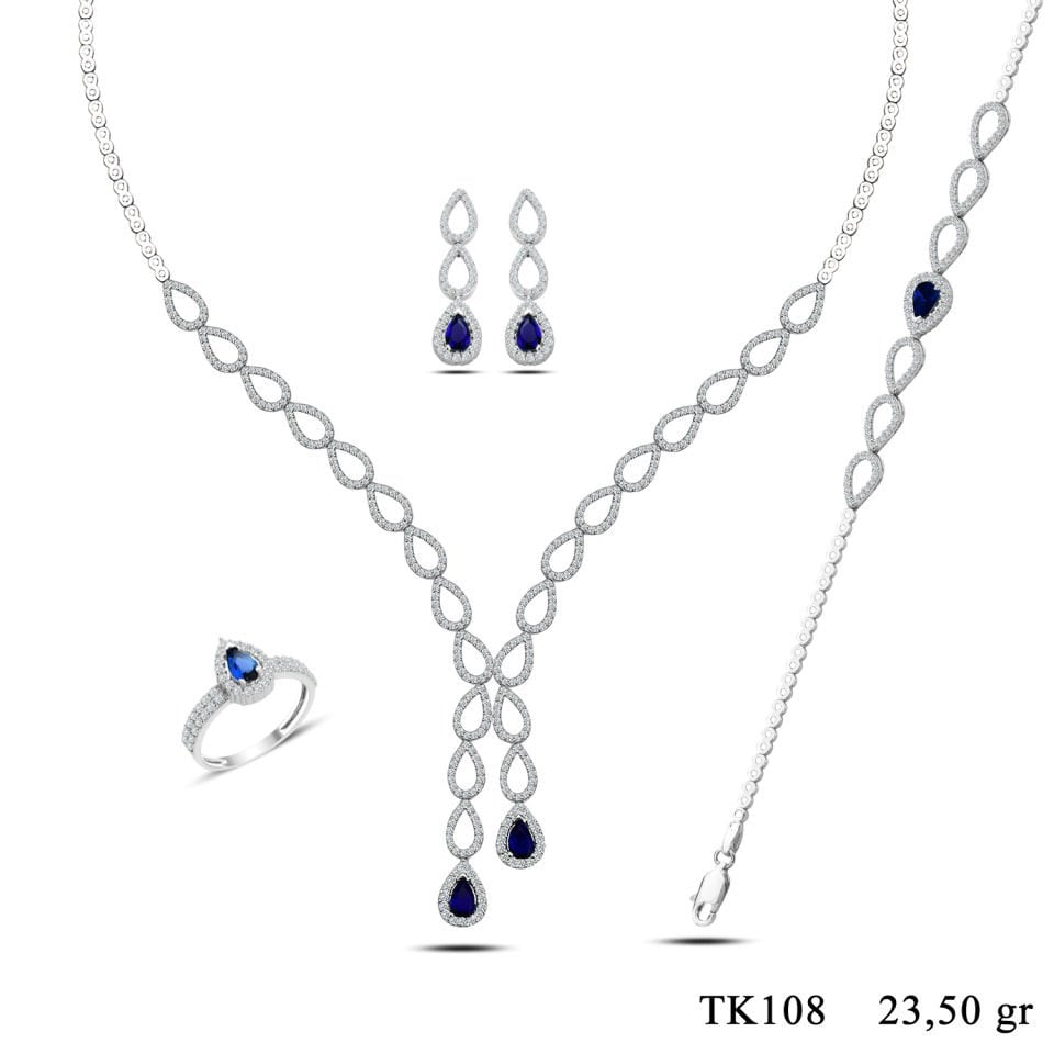 BARIŞ TAKI 925 Ayar Gümüş Damla Çift Salkım Su Yolu Set