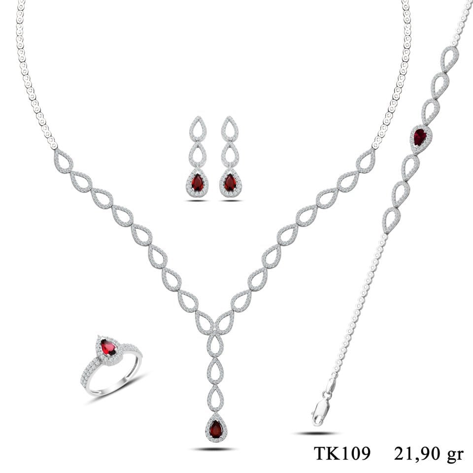 BARIŞ TAKI 925 Ayar Gümüş Damla Tek Salkım Su Yolu Set