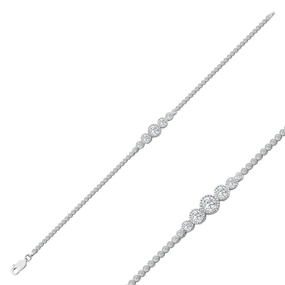 925 Ayar Gümüş Pırlanta Taşlı Harfli Su Yolu Bileklik