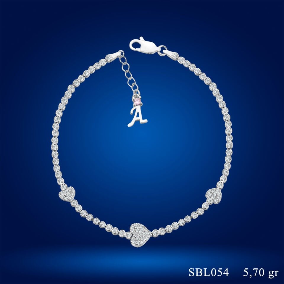 925 Ayar Gümüş Kalp Model Zincir Harfli Su Yolu Bileklik