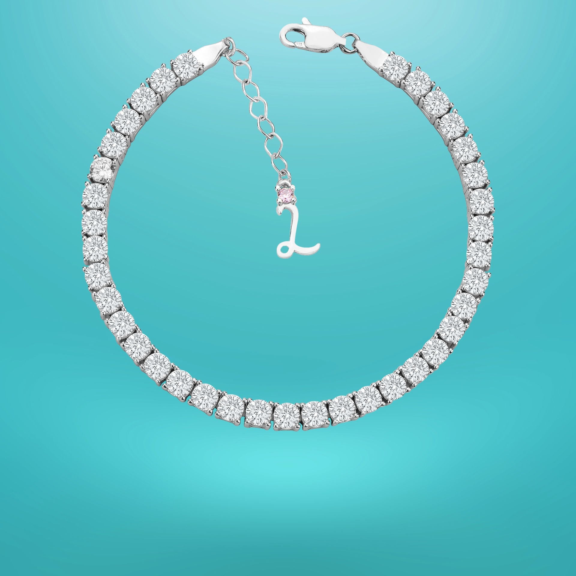 925 Ayar Gümüş 4 MM Pırlanta Taşlı Zincir Harfli Su Yolu Bileklik L