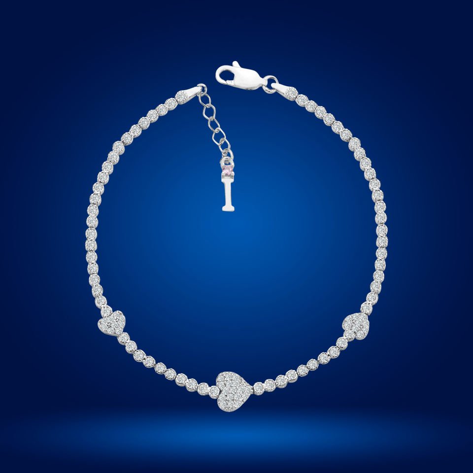 925 Ayar Gümüş Kalp Model Zincir Harfli Su Yolu Bileklik I