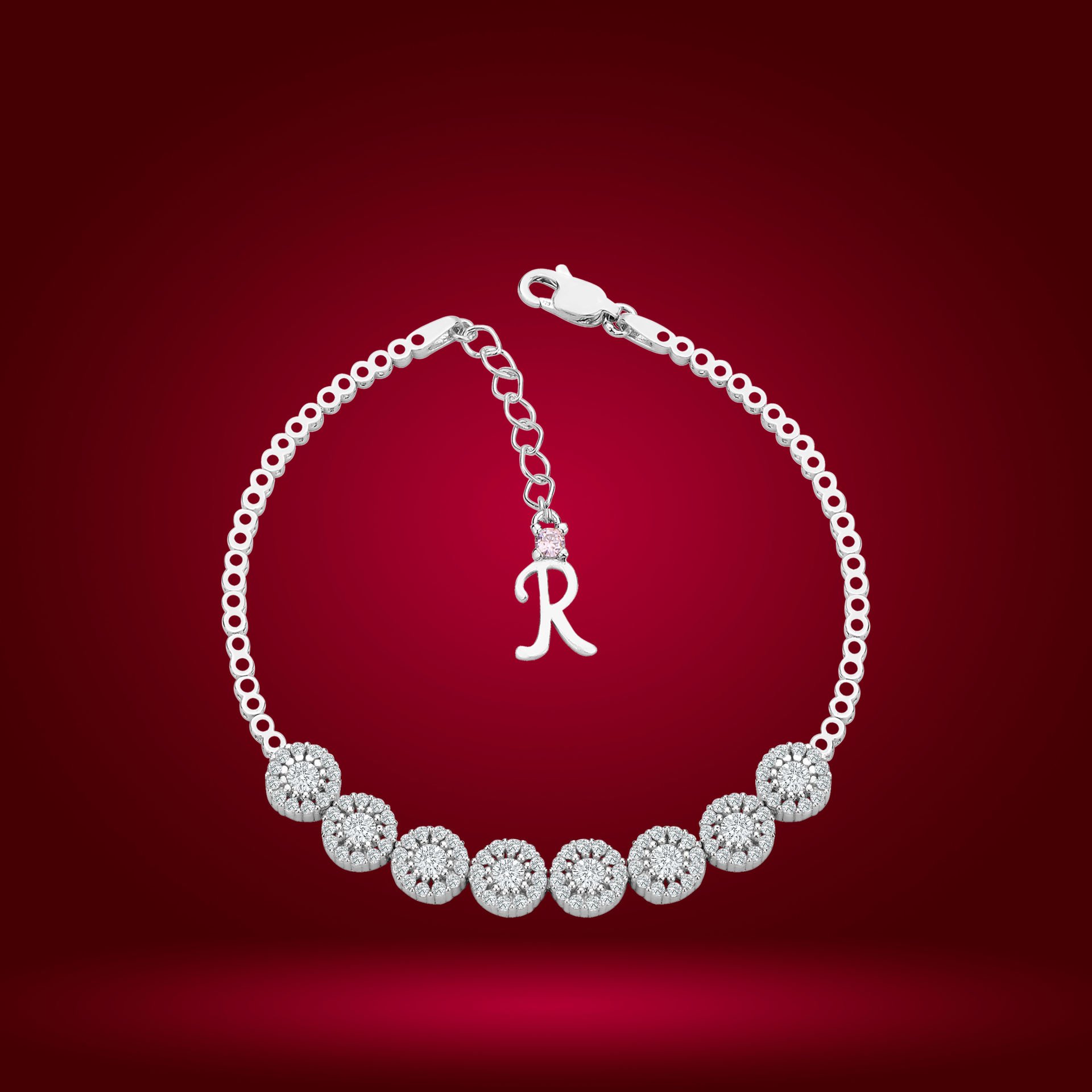 925 Ayar Gümüş Pırlanta Montür Zincir Harfli Su Yolu Bileklik R